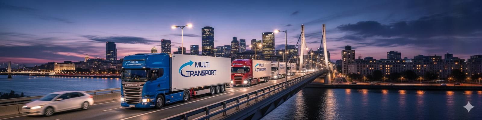 Multitransport vehicle on a night-time transit crossing