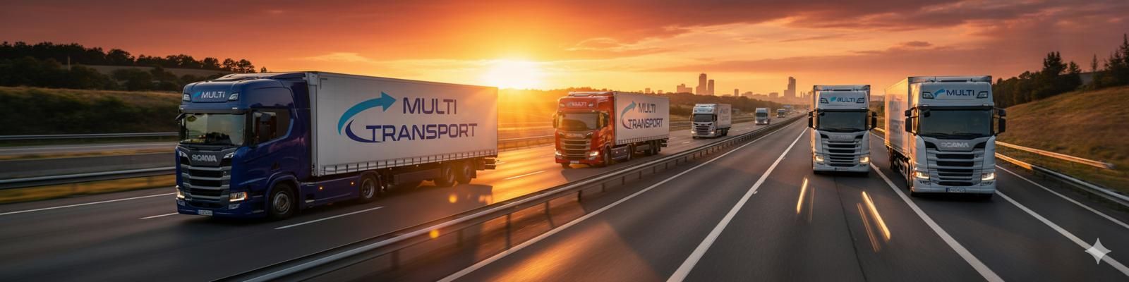 Multitransport trucks on an international lane