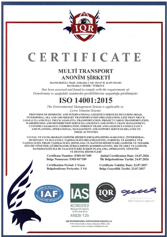 ISO 14001:2015 certificate
