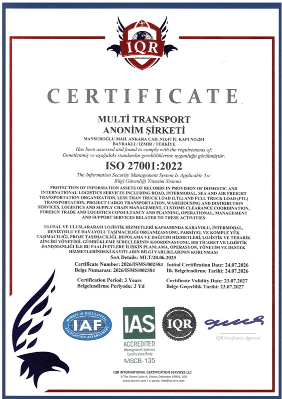 ISO 27001:2022 certificate